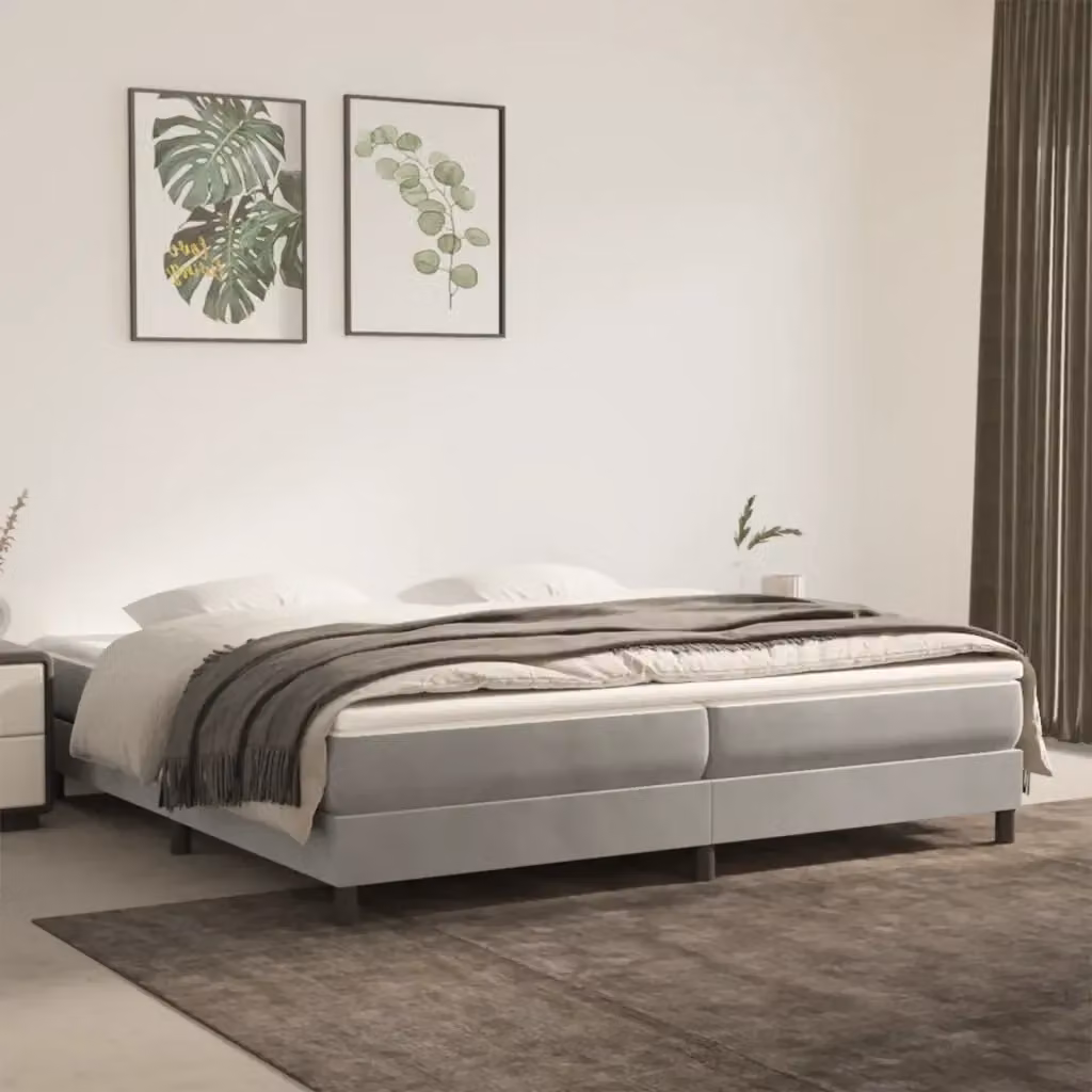 Letto matrimoniale moderno rivestito in velluto grigio con struttura a rete e doghe in legno L: 200 cm, P: 200 cm, H: 25 cm – 2
