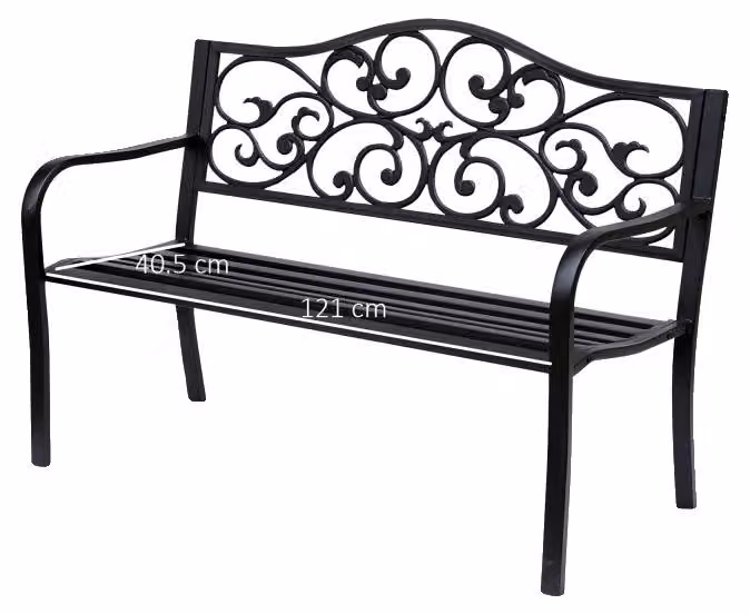 Panchina da giardino, 3 posti, 127 x 60 x 89 cm, materiale in acciaio, braccioli in ghisa, superficie resistente alla corrosione