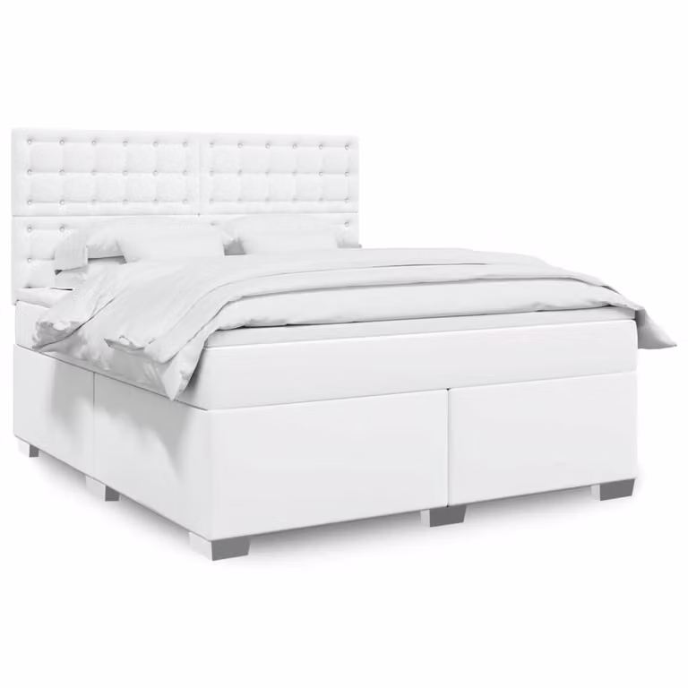vidaXL Giroletto a Molle con Materasso Ibrido in Similpelle Bianco L: 180 cm, P: 200 cm