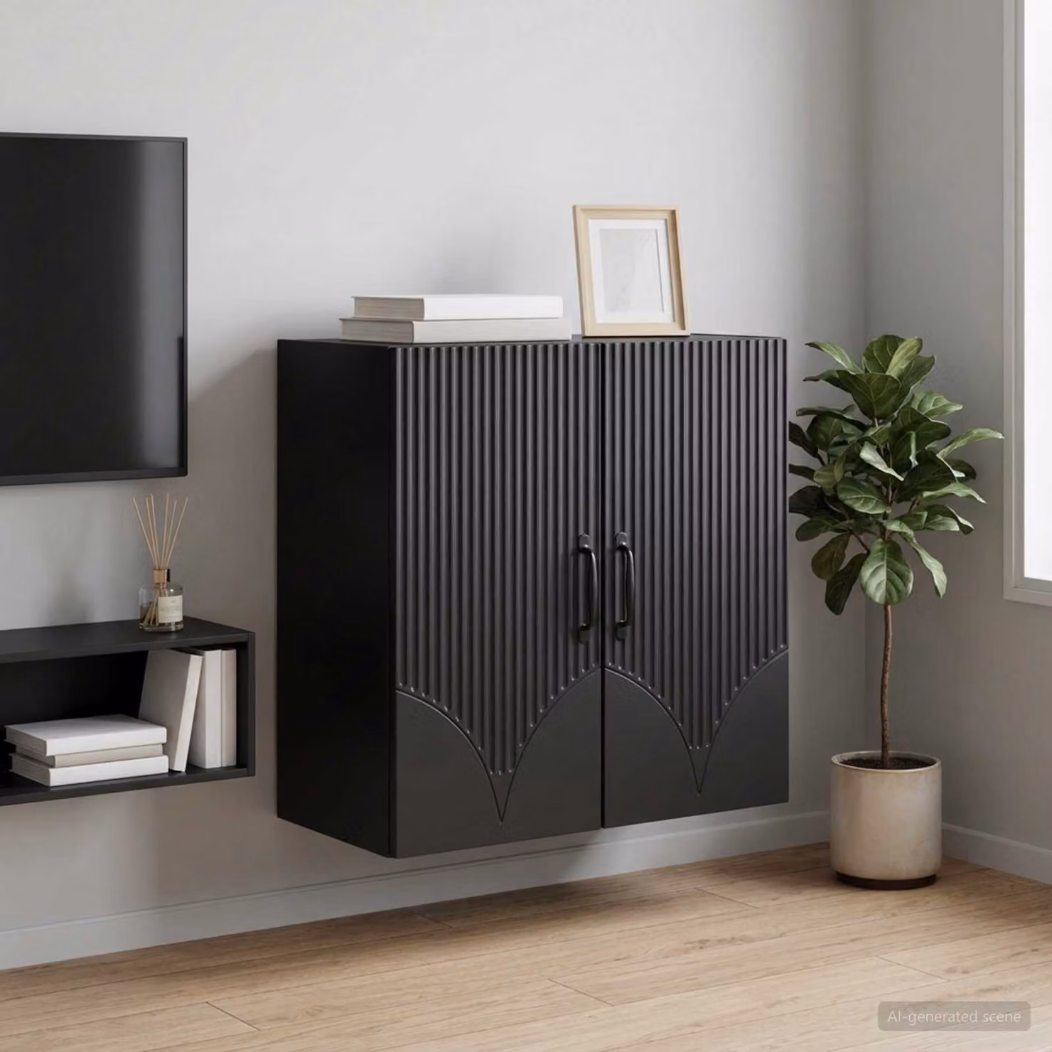 Mobiletto a muro vidaXL nero con ante a battente e ripiani interni, L: 59 cm, P: 31 cm, H: 60 cm