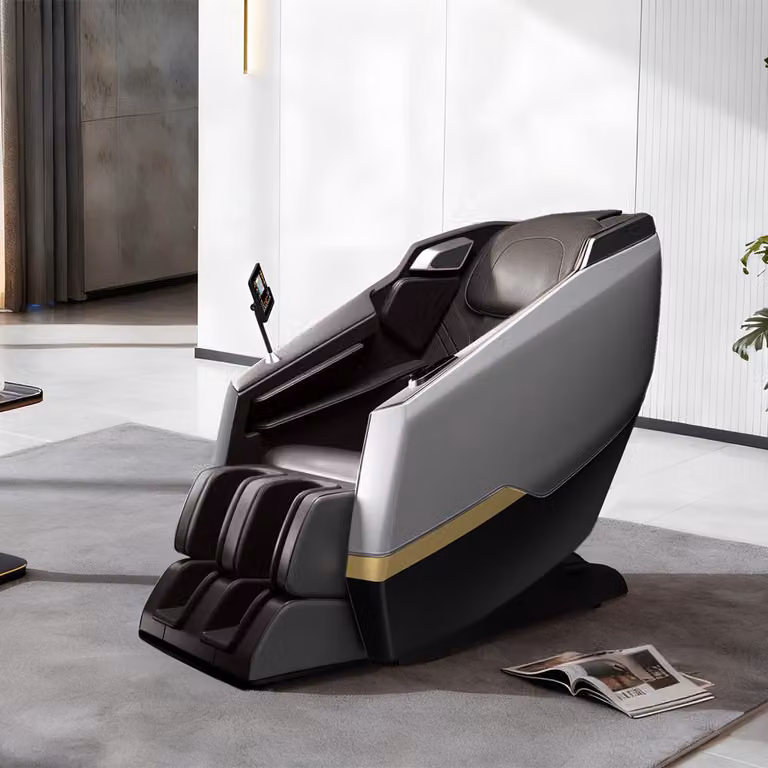 Poltrona massaggiante, reclinabile a gravità zero, massaggio profondo, con funzione di riscaldamento, massaggio completo, binari Bluetooth SL Grigio L140×L73×H106cm /A001-Hui/