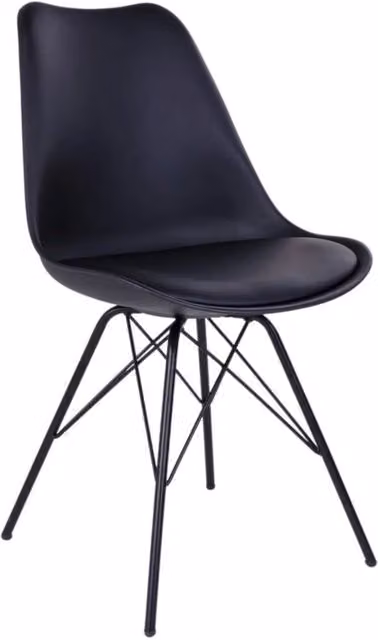 Set 2 sedie da pranzo Oslo in ecopelle nera con gambe in metallo nero