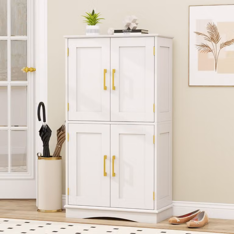 Armadio portaoggetti Costway bianco con 4 ante e ripiani interni, credenza moderna per bagno, cucina o soggiorno