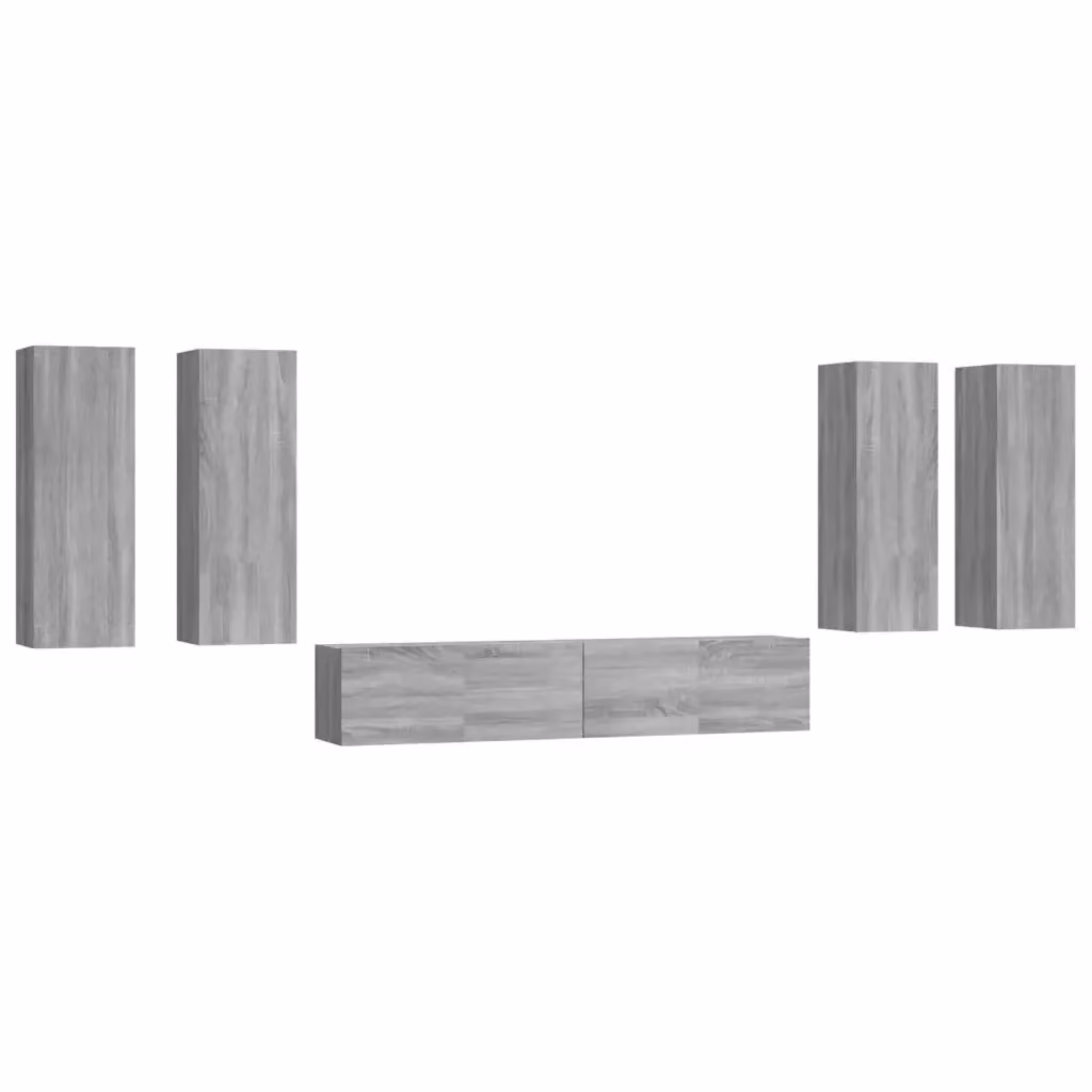 vidaXL Set di Mobili Porta TV 6 pz Grigio in Legno Multistrato con Supporto a Parete – 2