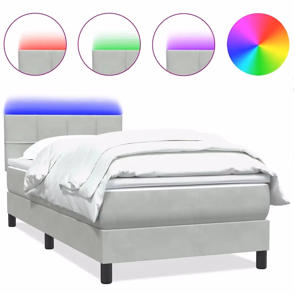 Letto matrimoniale con materasso ibrido e illuminazione LED vidaXL in velluto grigio, L: 90 cm, P: 223 cm – 2