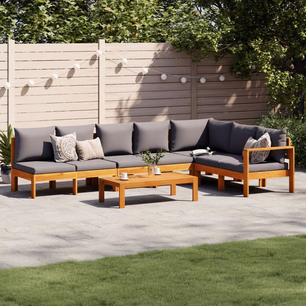 vidaXL Set Divano da Giardino a L 5 pz in Legno di Acacia con Cuscini Grigi – 1