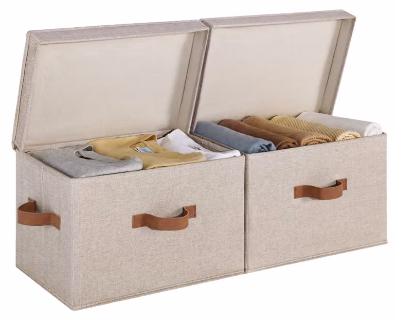 Set di 2 scatole di stoccaggio con coperchio, colore marrone, capacità 20 litri