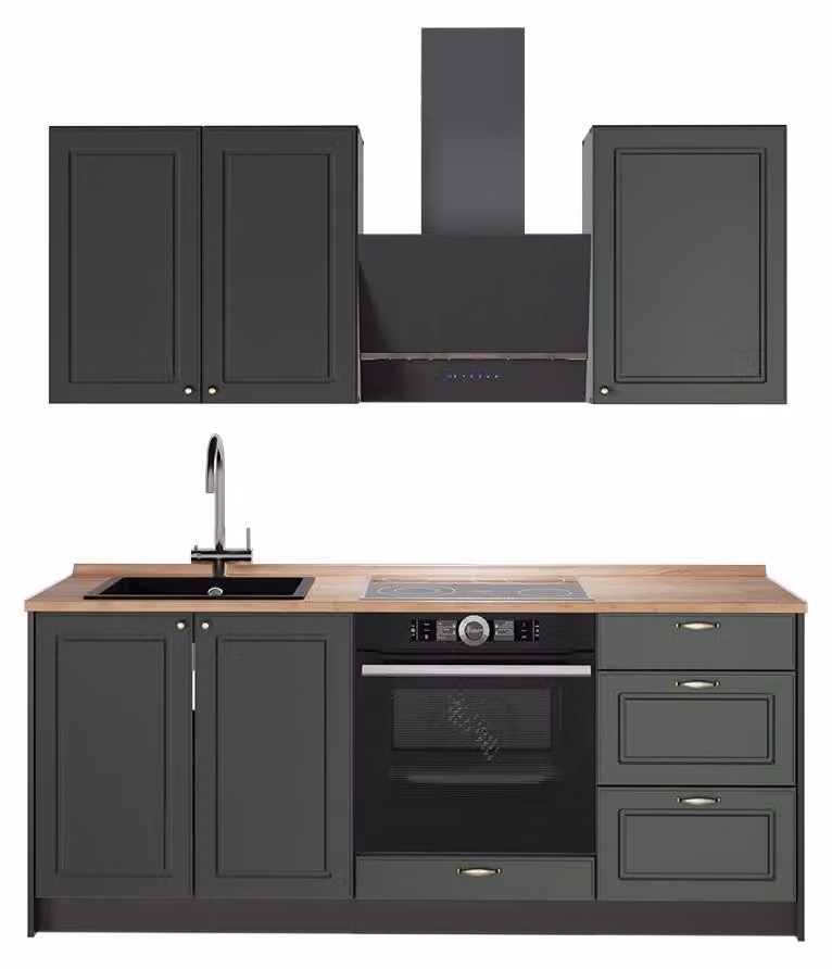 Cucina monoblocco Vicco Fame-Line Verde-oro rustico/Antracite 190 cm, PL Rovere, Model 64852