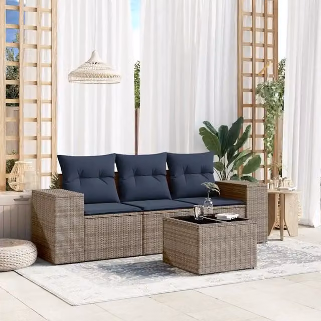 Set Divani da Giardino 4 pz con Cuscini Grigio in Polyrattan 3222270