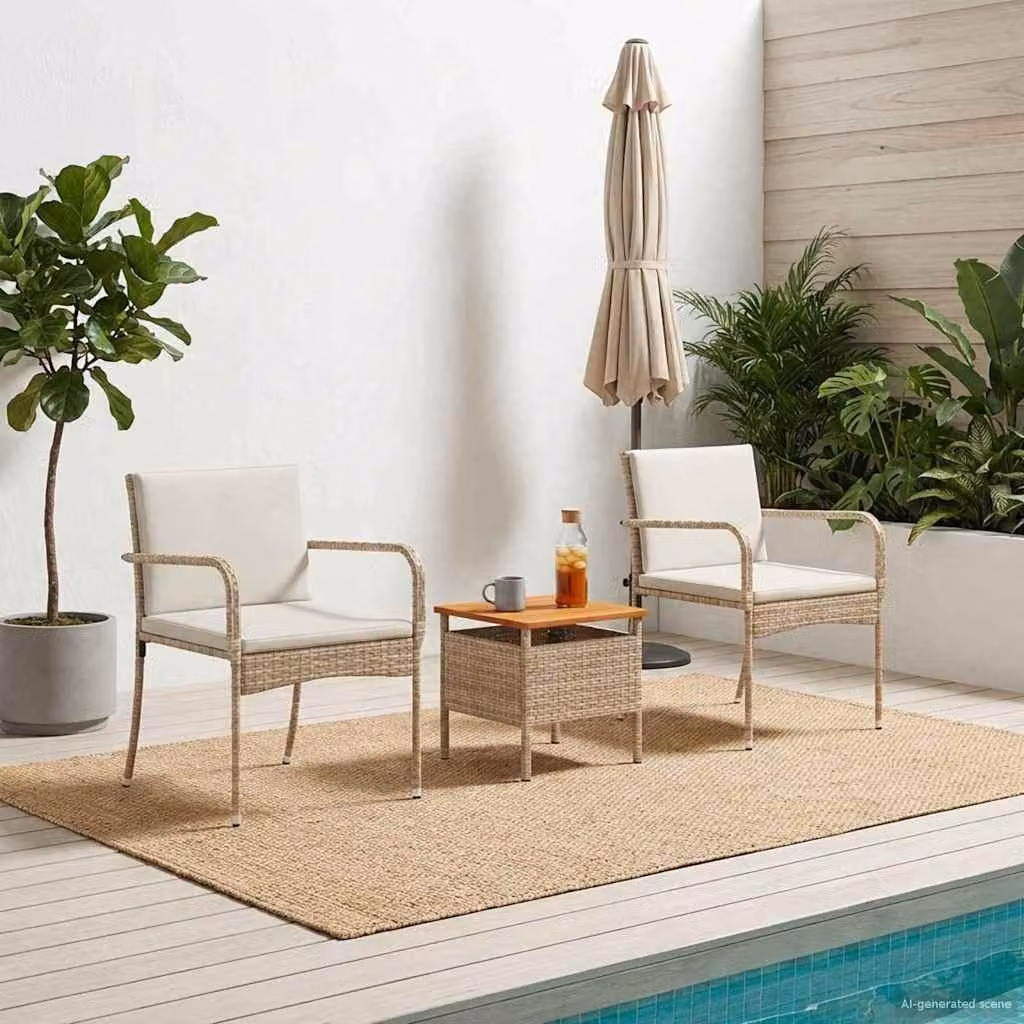 Maison Exclusive - Set da giardino, colore beige, in rattan sintetico