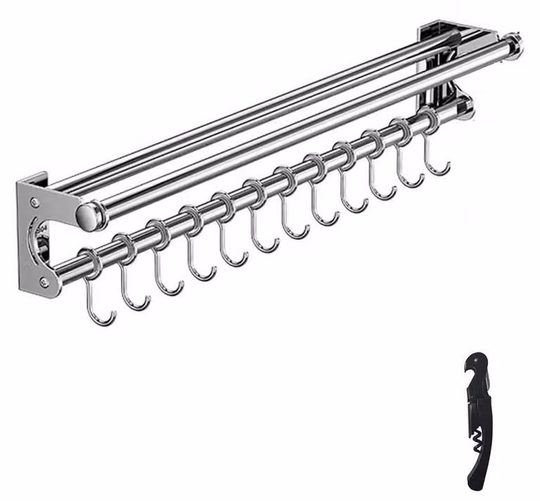 Organizzatore da parete per cucina, con ganci e portacoltelli, argento, 50 cm