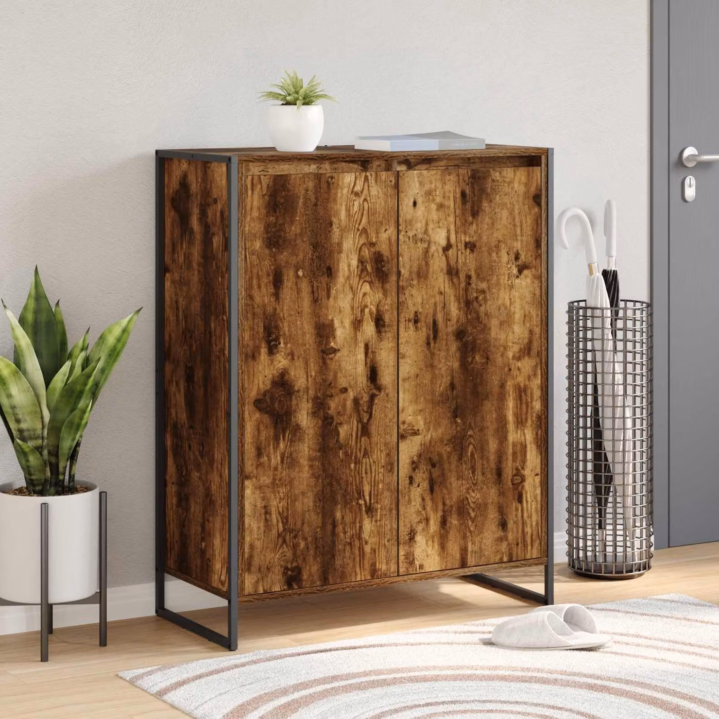 Mobile porta scarpe vidaXL in stile industriale con scomparti basculanti, colore marrone, L: 79 cm, P: 36 cm, H: 100 cm