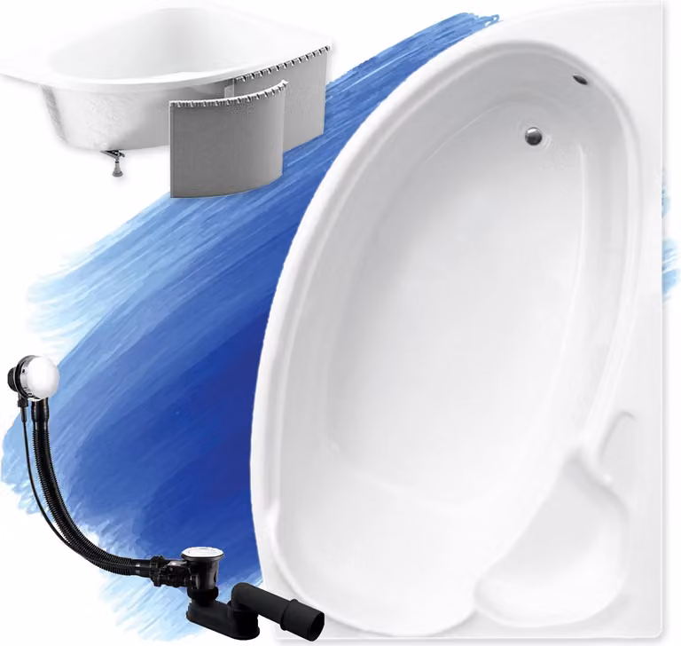 Vasca da bagno angolare 170x110 destra con rivestimento in polistirolo, scarico e piedini GRATUITI | set completo 4in1 vasca originale in acrilico sifone | BADLAND FINEZJA