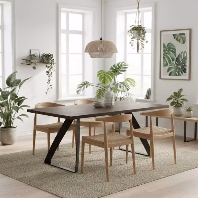 Tavolo da pranzo allungabile Timber Duzzle in legno impiallacciato rovere termocotto, colore marrone e nero, L: 200-300 cm, P: 100 cm – 1