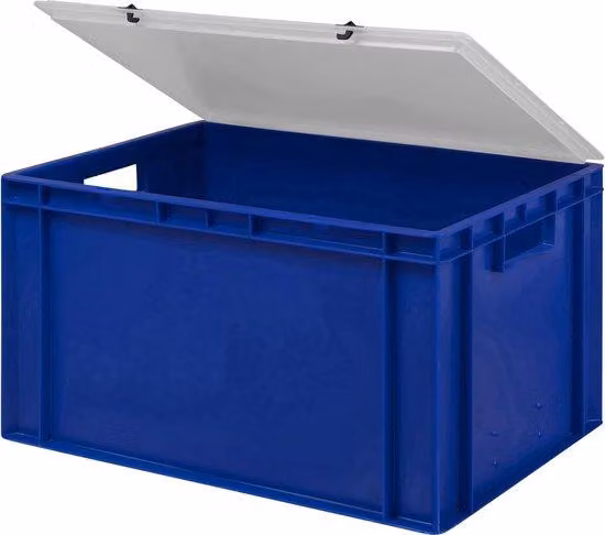 Contenitore impilabile in plastica, 5 colori, 16 misure, coperchio trasparente, 60 x 40 x 33 cm, blu