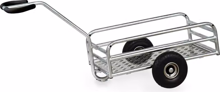 Carrello manuale da esterno Fetra zincato a caldo con area di carico di 845x545 mm in lamiera d'alluminio e pneumatici in poliuretano