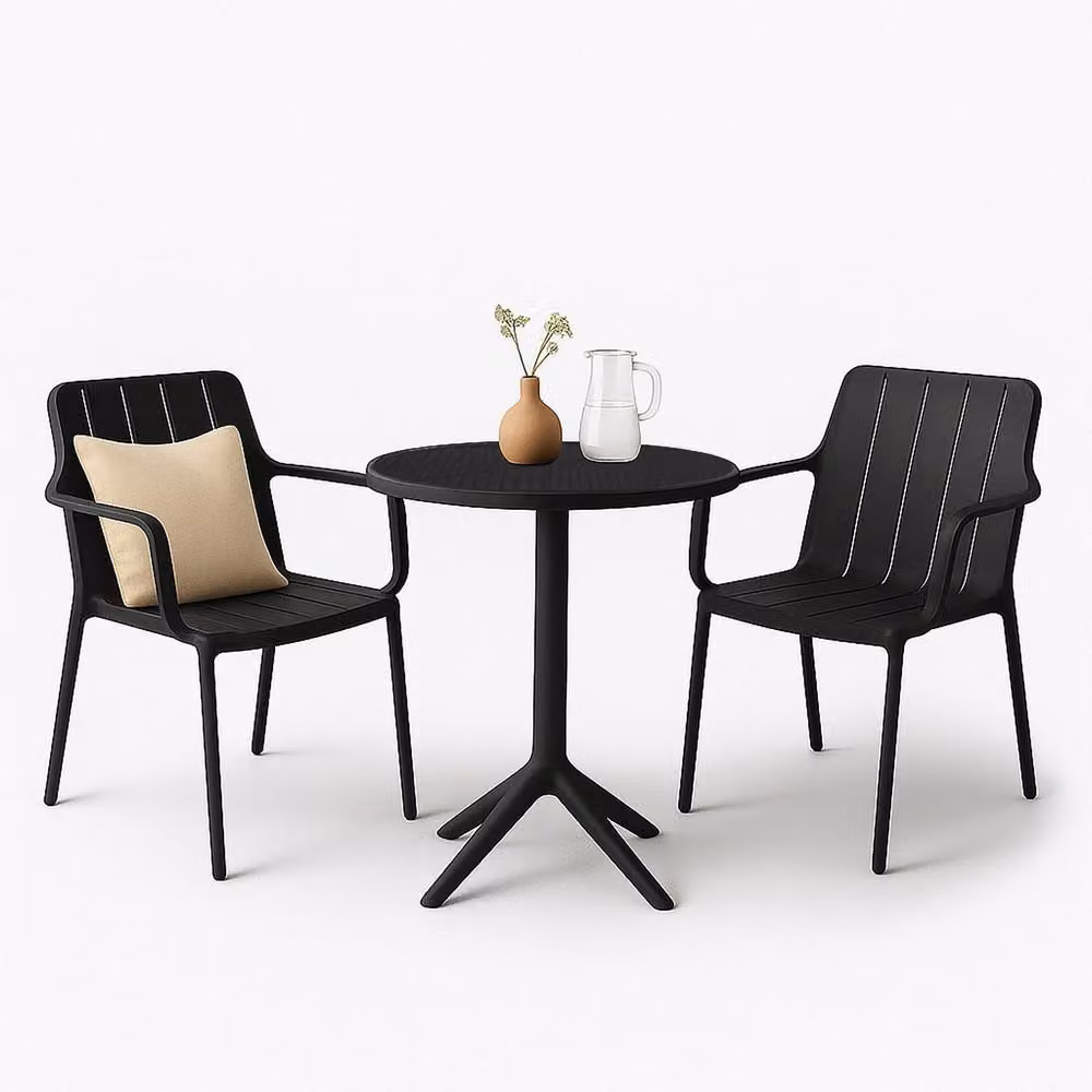 Set da giardino VORTIVO - 2 sedie da giardino nere e 1 tavolo nero per balcone, terrazza e sala da pranzo