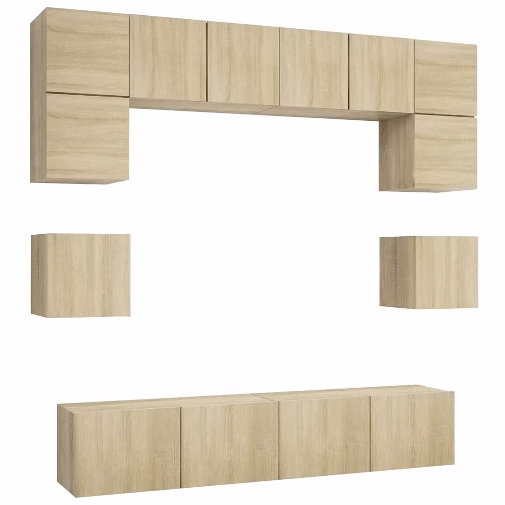 Set di mobili TV da soggiorno vidaXL in legno color rovere, 8 pezzi, design moderno e montaggio a parete – 2