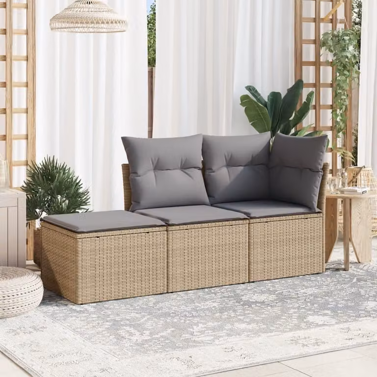 Maison Exclusive - Set Divano da Giardino 3 pz con Cuscini Beige in Polyrattan