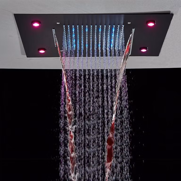 Set rubinetteria per doccia da bagno, rubinetti con soffione a pioggia LED con gru, miscelatore incasso a 3 vie per acqua calda e fredda, set nero opa