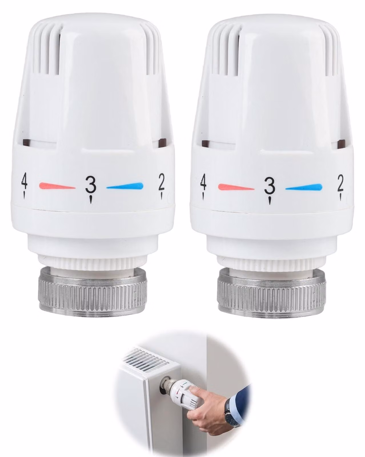 Set di 2 testine termostatiche per radiatori, filettatura M30 x 1,5
