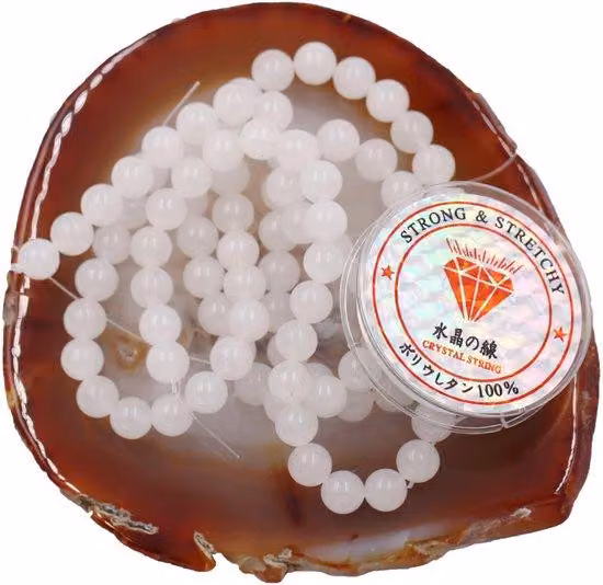 Kit fai da te con perline energetiche per collane da 8 mm, 96 pezzi, nefrita bianca.