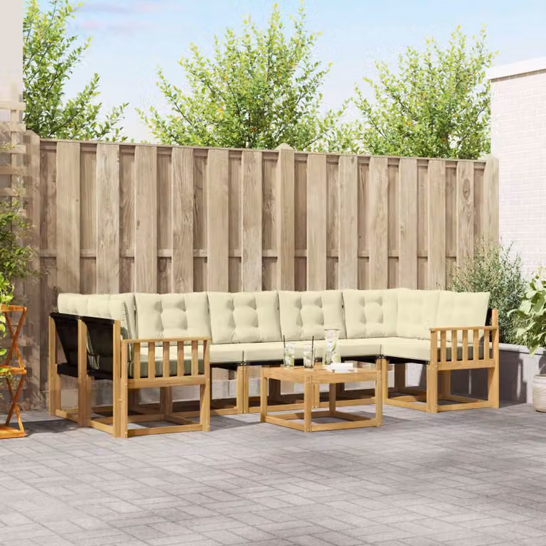 Set di divani da esterno vidaXL 8 pz in legno di acacia con cuscini beige e marrone per giardino e terrazza