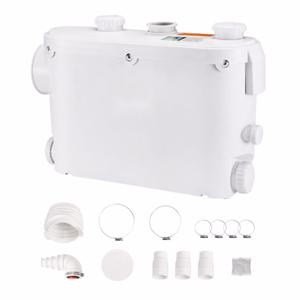 Gruppo di sollevamento acque reflue 500W - Gruppo di sollevamento feci 8m di prevalenza - Pompa acque reflue 6600L/h - Pompa domestica 2900rpm - Pompa acque reflue con valvola di non ritorno incorporata - Esente da manutenzione - per WC, doccia, lavabo