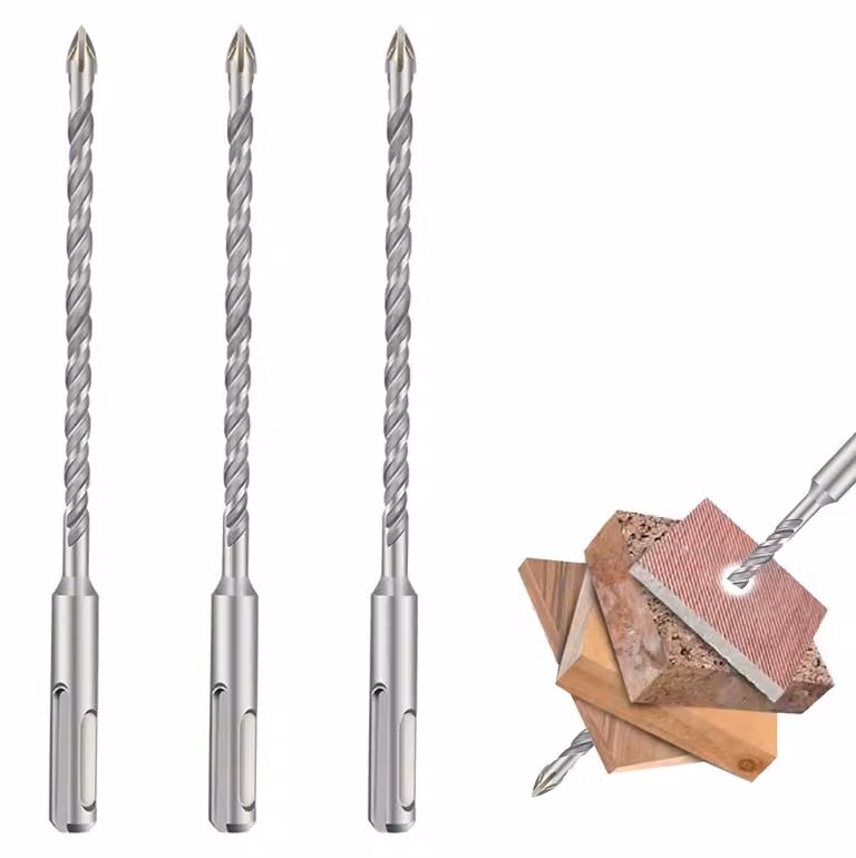 3 punte da trapano da 6 x 160 mm, punte a percussione con 4 taglienti per cemento e pietra naturale