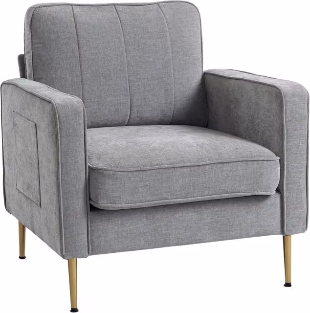 Poltrona lounge Xylo in tessuto grigio con gambe in metallo dorato e braccioli L/P/H: 84 x 81 x 87 cm
