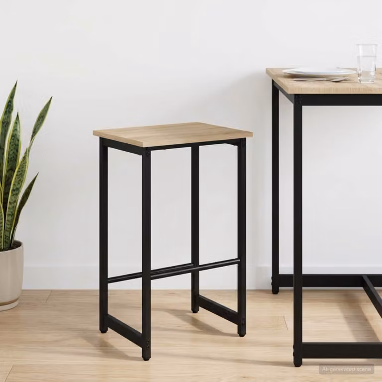 Sgabello da bar moderno vidaXL in legno e metallo color rovere, L: 40 cm, P: 32 cm, H: 74 cm