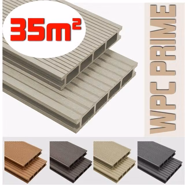 Listoni WPC per pavimentazione decking colore Cream, copertura 35m²
