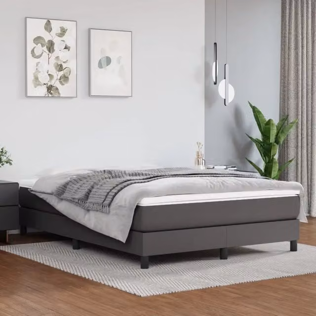 Letto a molle con materasso ibrido vidaXL in similpelle grigia e bianca L/P/H: 140 x 200 x 25 cm