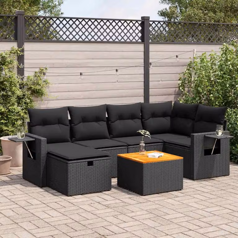 Maison Exclusive - Set da giardino 7 pezzi con cuscini in polyrattan nero