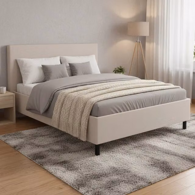 Letto Matrimoniale Uboldo DMORA in Tessuto Beige per Materasso 160 x 200 cm – 1