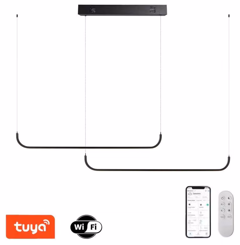IMMAX NEO LITE PATTINI SMART lampada a sospensione doppia nera 56W con supporto BEACON, Wi-Fi, TUYA