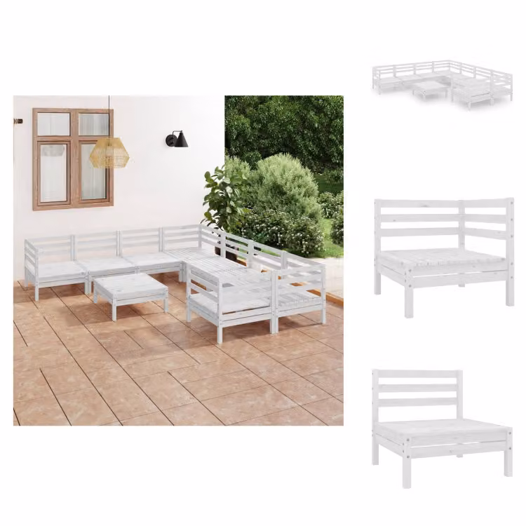 vidaXL Set da salotto da giardino 9 pezzi in pino massiccio bianco - Set di mobili da giardino