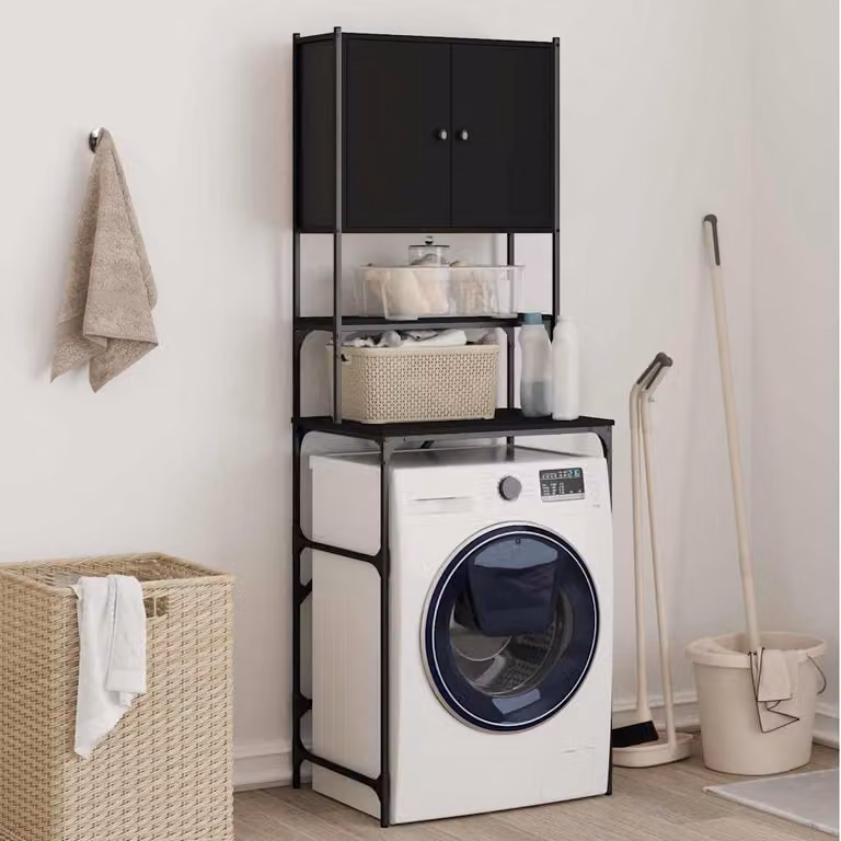 Mobile per lavatrice vidaXL in stile industriale, colore nero, L: 68 cm, P: 48,5 cm, H: 194 cm