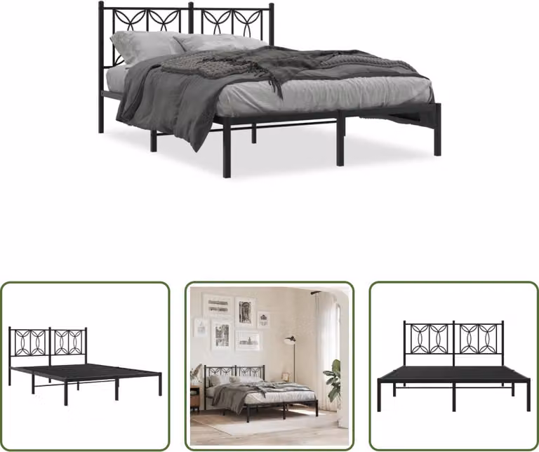 The Living Store Struttura letto con testiera in metallo nero 140x190 cm