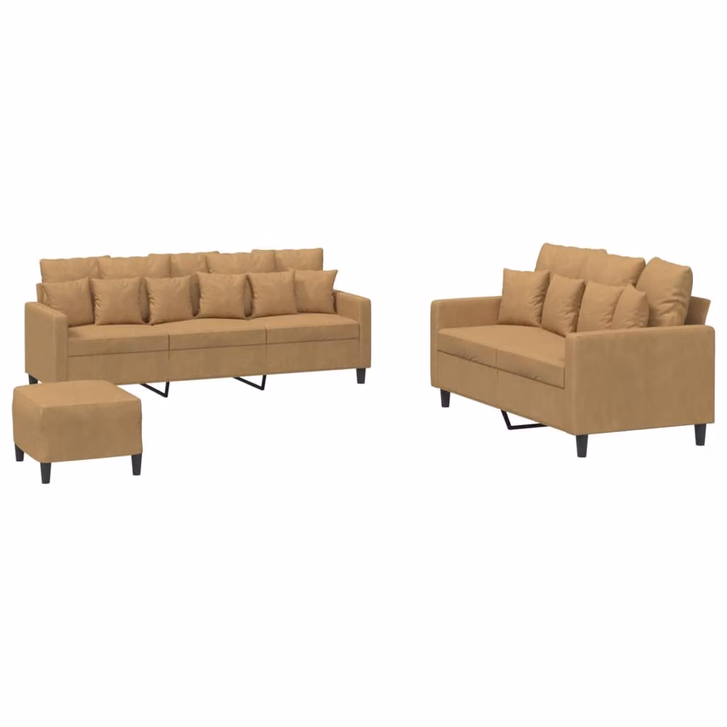 Set di Divani 3 pz con Cuscini Marrone in Velluto