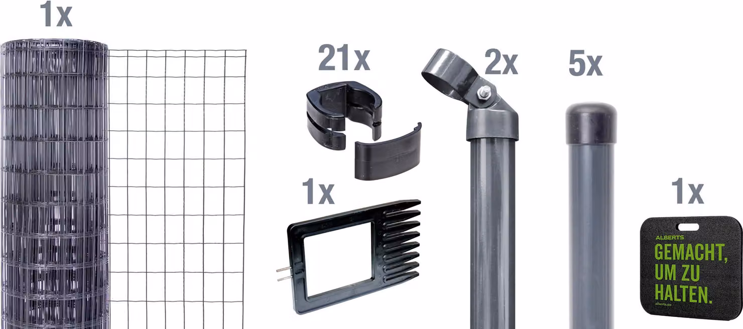 Alberts 693558 Fix-Clip Pro come set completo di recinzione, per la posa nel calcestruzzo con cuscino a ginocchio, antracite, altezza 81 cm, lunghezza 10 m