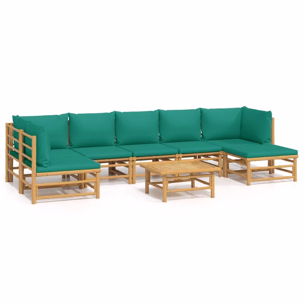 Set Salotto da Giardino 8pz con Cuscini Verdi Bambù