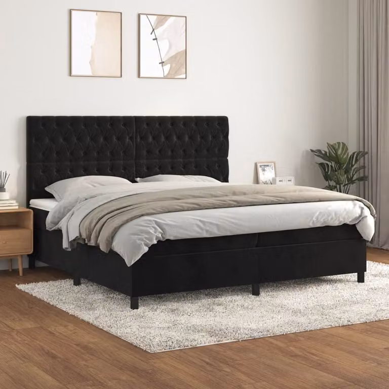 vidaXL Letto boxspring con materasso nero 200x200 cm in velluto - Letto boxspring - Boxspringbetten - Bett - Schlafzimmermöbel