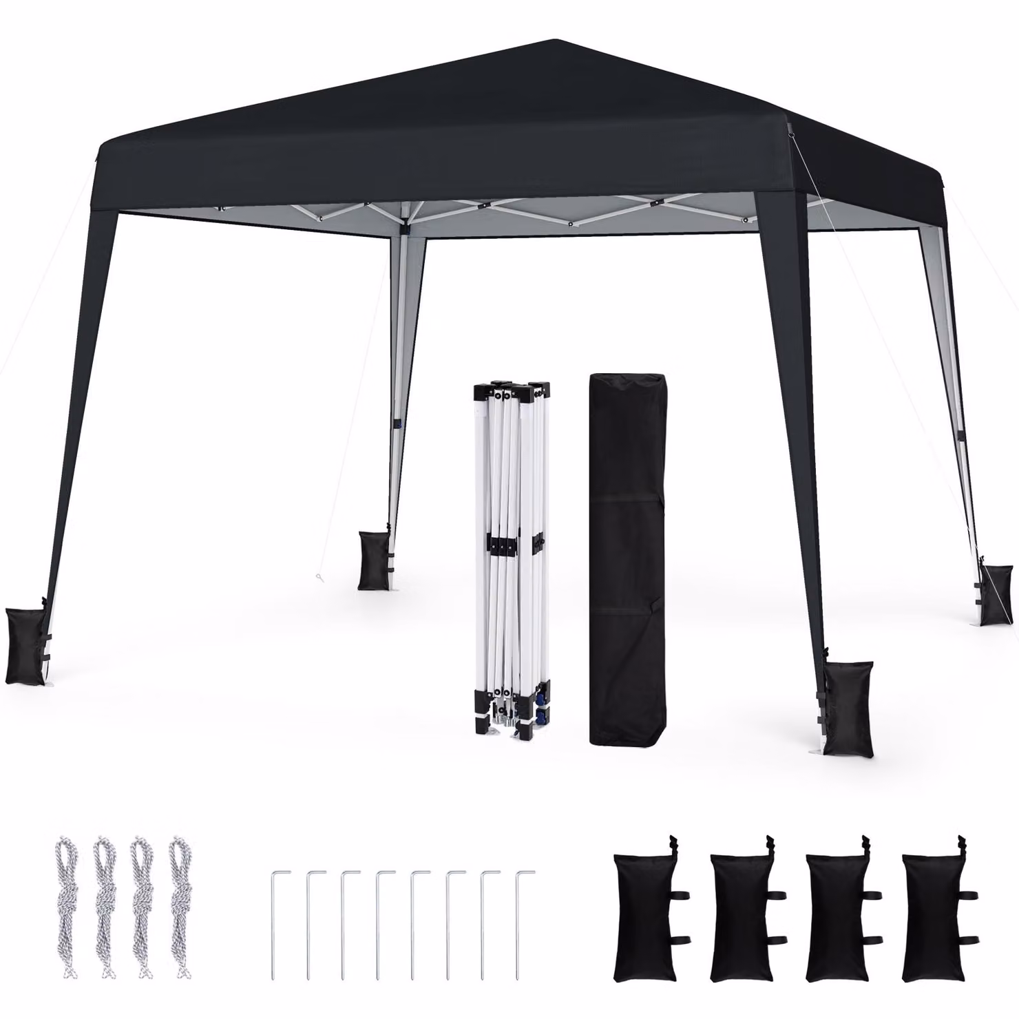 COSTWAY Gazebo pop-up 3x3 m, gazebo pieghevole regolabile in altezza, gazebo da giardino idrorepellente e portatile, tenda da giardino con protezione solare e borsa per il trasporto, nero