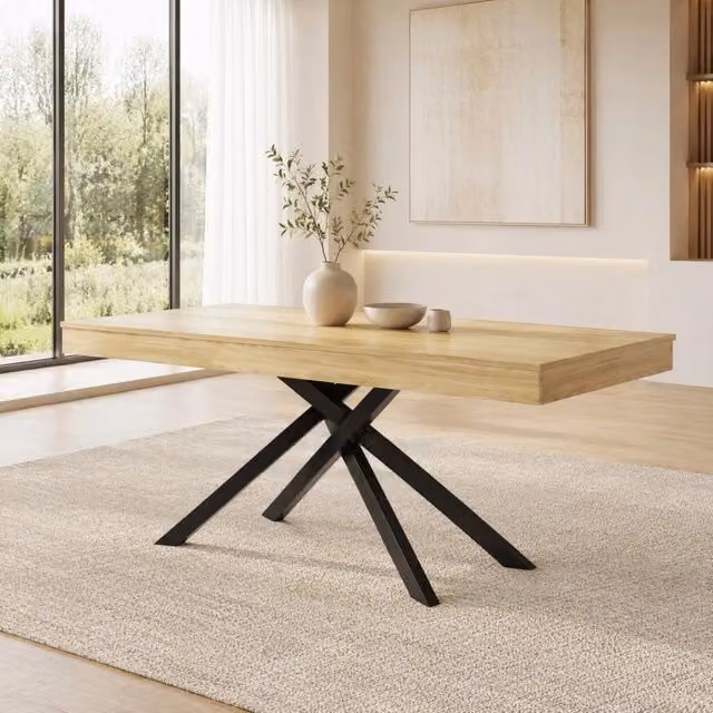 Tavolo da pranzo allungabile 140-180 x 80 cm in MDF effetto rovere; 6-8 posti