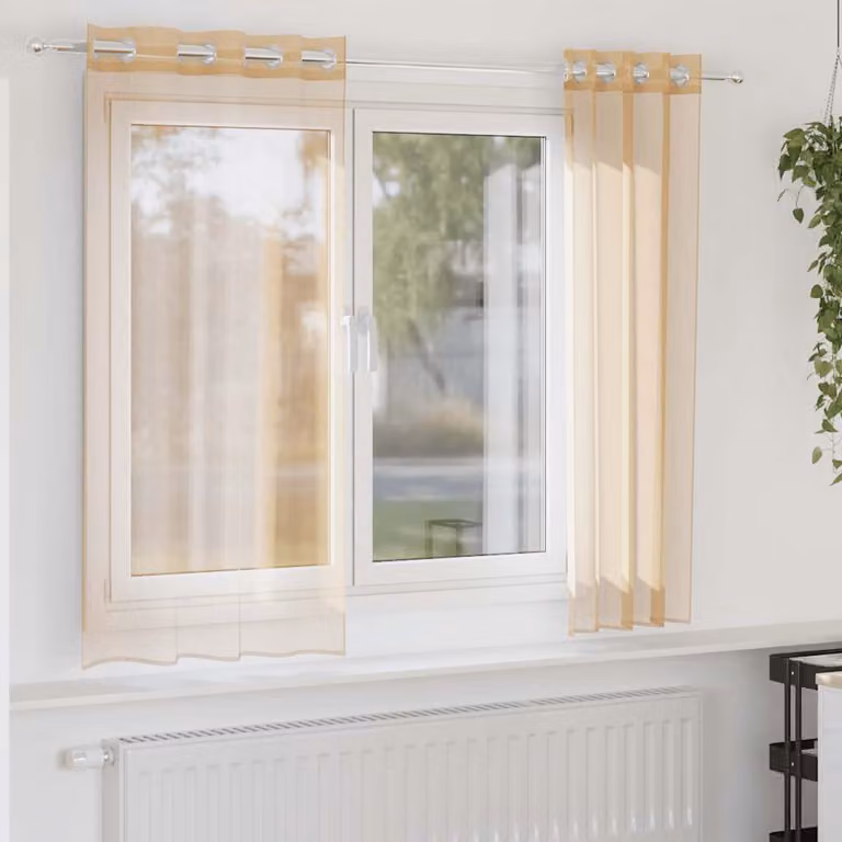 Set di 2 tende in voile semi-trasparenti vidaXL con occhielli, colore sabbia, H: 140 cm