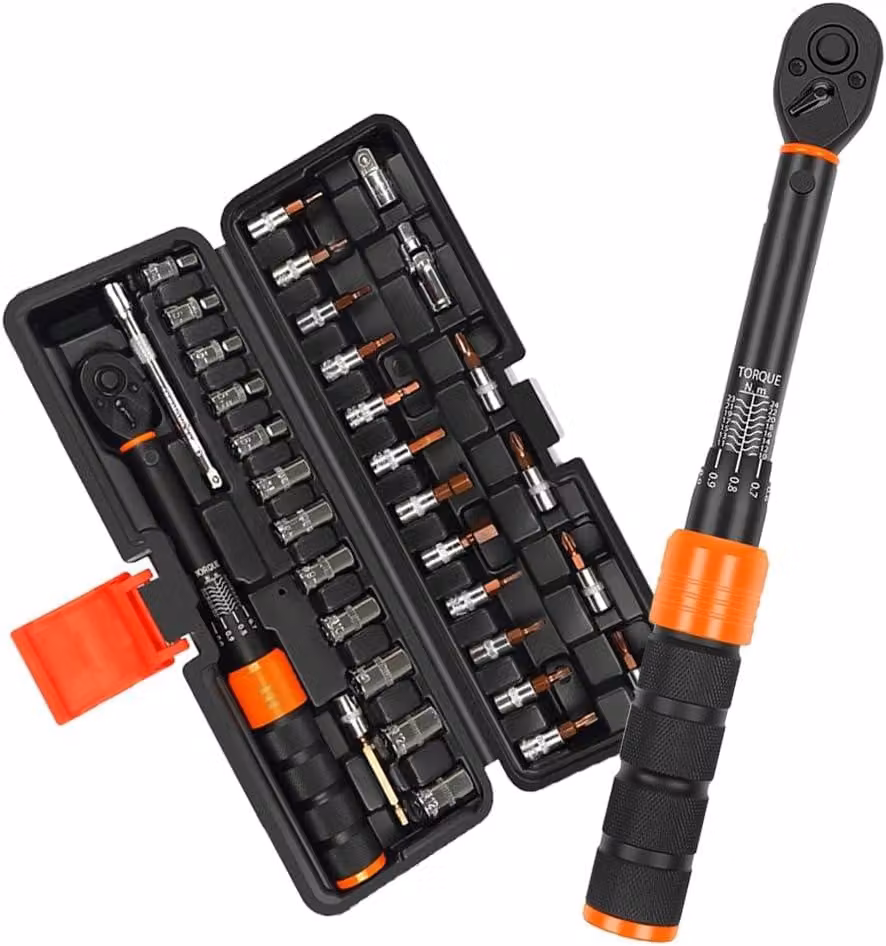 Set di chiavi dinamometriche da 1/4 di pollice, da 2 a 24 Nm, composto da 33 pezzi, con cricchetto, per biciclette e motociclette