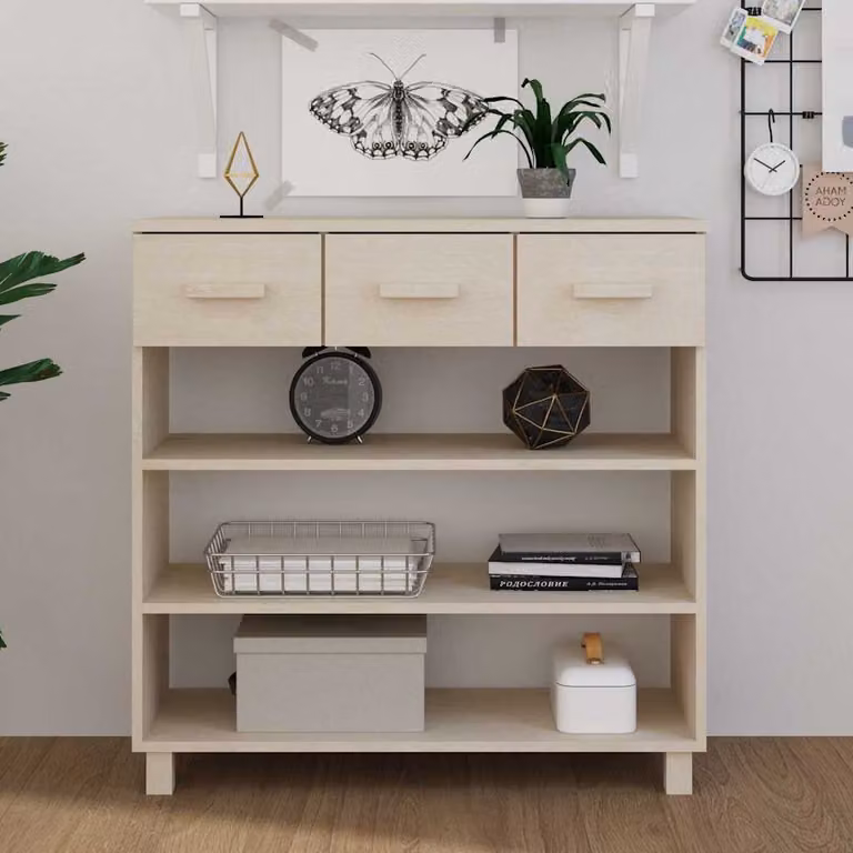 Consolle HAMAR vidaXL in legno massello di pino, colore ambra, L 90 cm x P 35 cm x H 90 cm