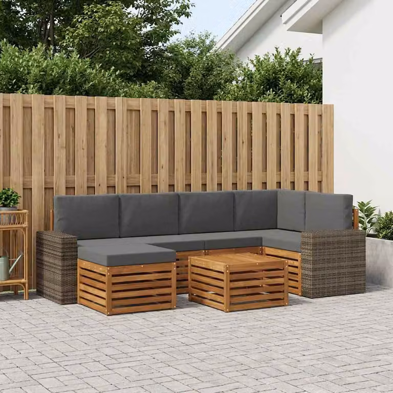 Set di divani da esterno vidaXL 7 pz a forma di L in legno di acacia con cuscini beige e antracite