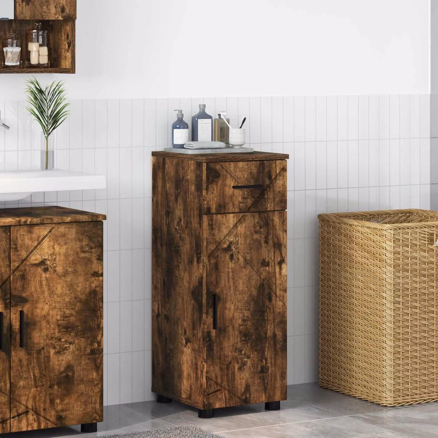 Mobile da bagno moderno vidaXL in legno color marrone con ante a battente L/P/H: 30 x 35 x 80 cm